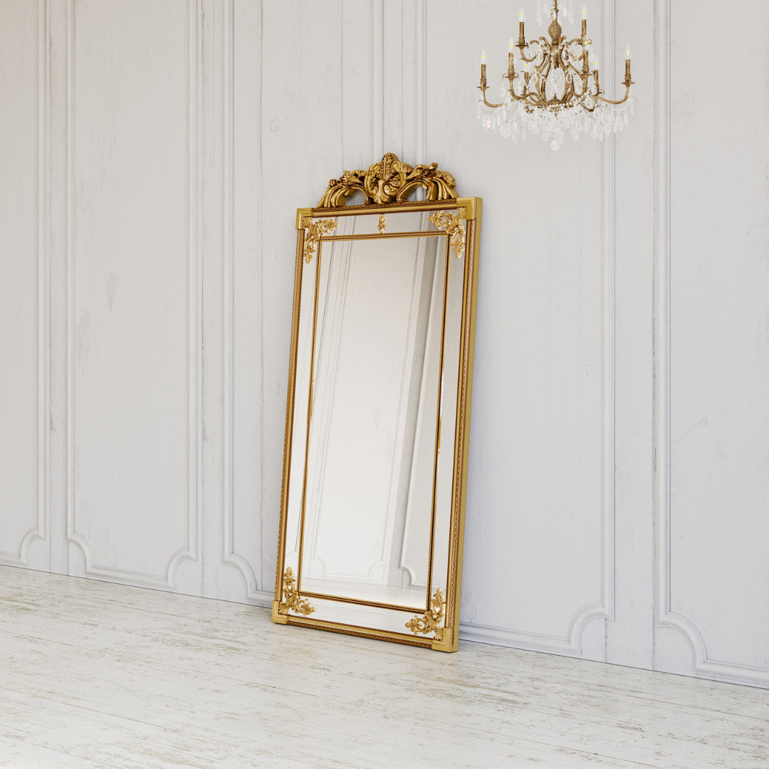 Objects & Accessories - Manon Mirror: French Gilt Gold Floor Mirror With Intricate Carvings