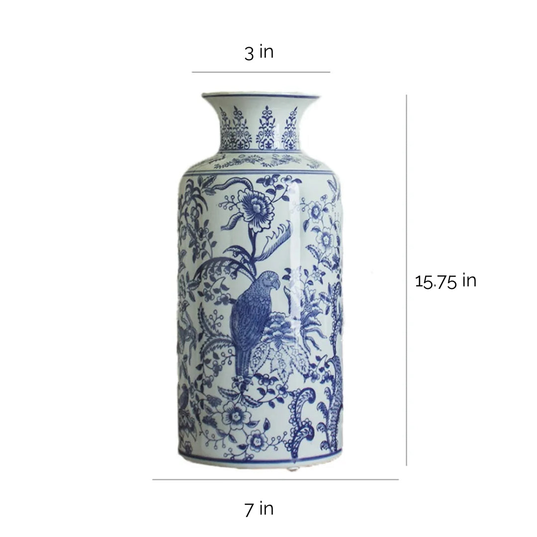 Objects & Accessories - Hand-painted Floral, Blue And White Chinoiserie Vases, Porcelain