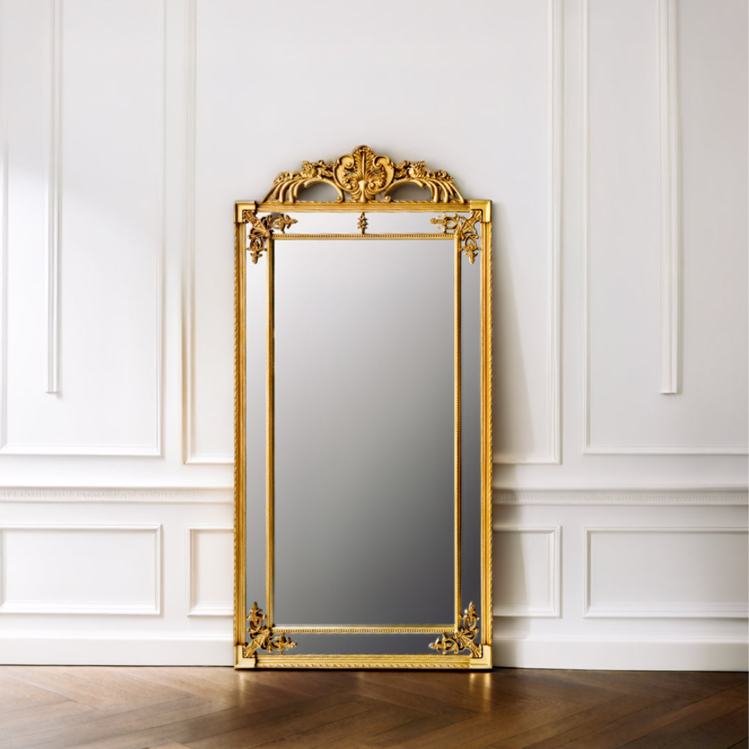 Objects & Accessories - Manon Mirror: French Gilt Gold Floor Mirror With Intricate Carvings