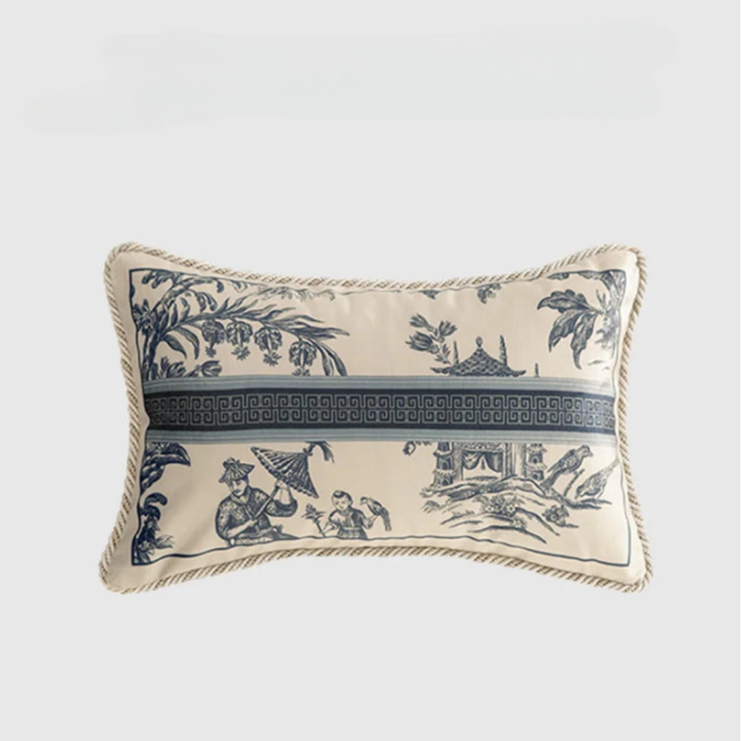 Soft Furnishings - Velvet Toile De Jouy, Delft Blue Pillow Covers