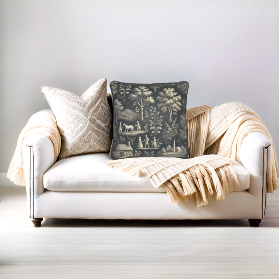 Soft Furnishings - Dark Grey Toile Cushions - Square